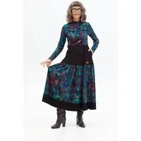 KOKOworld Rock Lunita – Maxi – Seitentaschen – Breite, geraffte Rüsche aus bedruckter Viskose am Bund – KOKOworld, Black amanay (mehrfarbig), – Produktbild 1 von 1