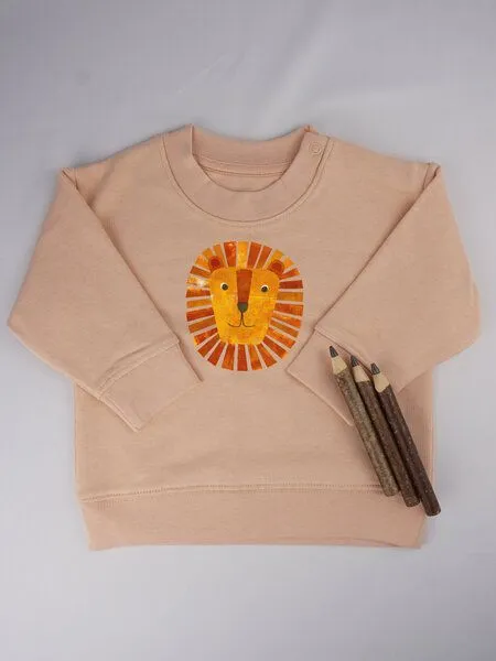 MelaDi Meladi Kinder Baby - Sweater aus Biobaumwolle - Löwe auf Creme Latte, Mokka, – Produktbild 5 von 6