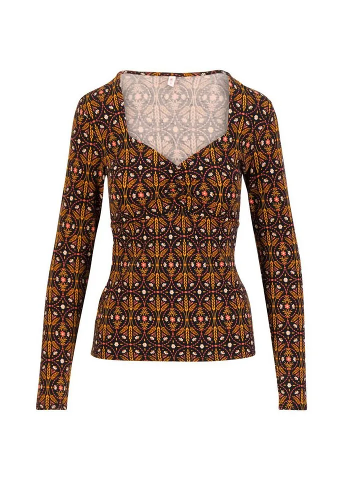 blutsgeschwister blutsgeschwister Langarmshirt - Feminines Longsleeve mit Herzausschnitt und Raffungen für Damen, Braun, – Produktbild 1 von 5
