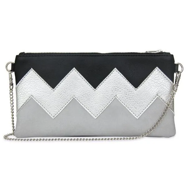 lille mus lille mus Zick-Zack-Clutch ZILIA mit Umhängekette, Schwarz/silber/hellgrau, – Produktbild 2 von 4