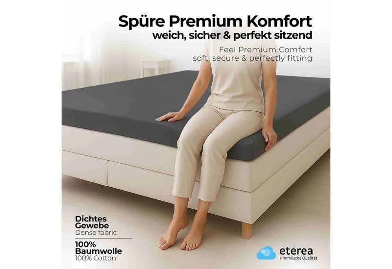 etérea Himmlische Qualität Spannbettlaken etérea Comfort Jersey Topper Spannbettlaken, Jersey, Gummizug: rundum, (1 Stück), Grau, – Produktbild 2 von 5