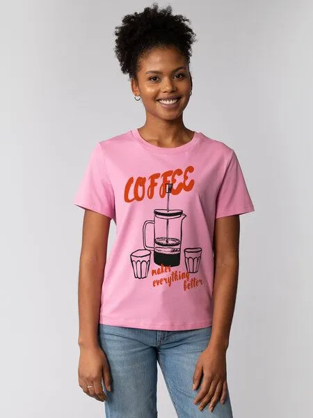 watapparel watapparel T-Shirt Frauen Coffee makes everything better, Bubble pink, – Produktbild 1 von 4