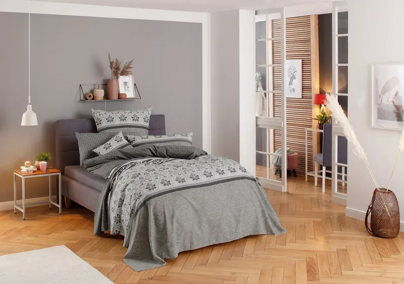 OTTO home Bettwäsche Cremona in Gr. 135x200, 155x220 cm u.a. Bettwäsche-Set mit Ornamenten, Biber, 2 teilig, romantische Bettwäsche in verschiedenen Qualitäten, ab Gr. 135x200 cm, Grau, – Produktbild 1 von 7