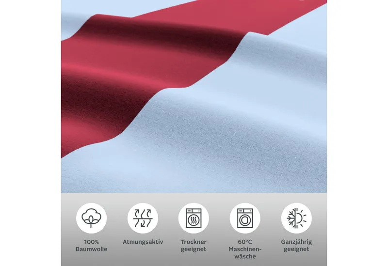 OTTO home Wendebettwäsche Sari Trend ab Gr. 135x200 cm, Bettwäsche-Set in modernen Farben, Linon, 2 teilig, Bettwäsche aus 100% Baumwolle mit Streifen, trendig, Blau|rot, – Produktbild 3 von 5