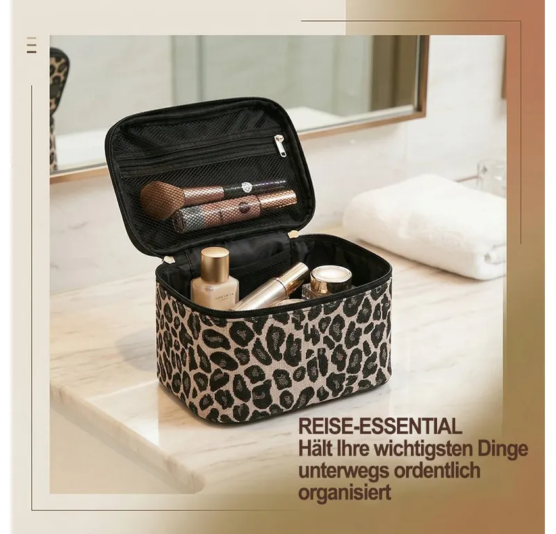 Agger Kulturbeutel Kosmetiktasche für Damen,Make-up-Tasche, tragbare (1-tlg), tragbare Kosmetiktasche mit Leopardenmuster,Waschbeutel, Beautycase – Produktbild 2 von 4