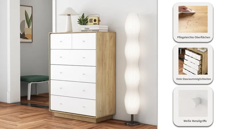 OTTO home Kommode Blaire, kratzfeste Melaminoberfläche, ABS-Kanten und FSC-zertifiziertem Holz, Beige, – Produktbild 8 von 8