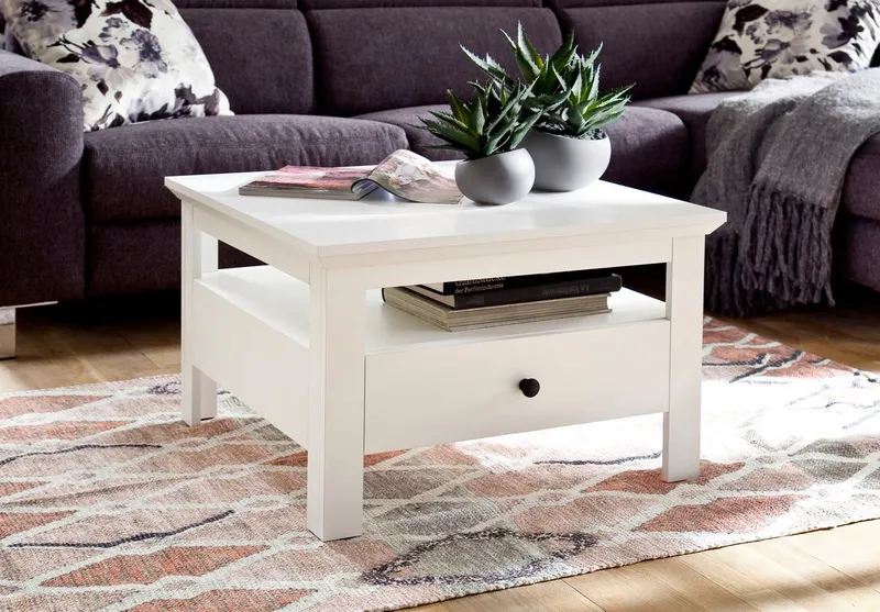 Home affaire Couchtisch Örebro, Couchtisch mit Schubkasten & Vollauszug - (B/T/H) 70/70/46 cm, Weiß, – Produktbild 1 von 5
