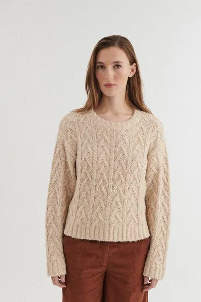 Basic Apparel Basic Apparel Strick-Pullover TANNI aus Bio-Baumwolle, Bio-Wolle und EcoVero, Beige-nuthatch, – Produktbild 1 von 2
