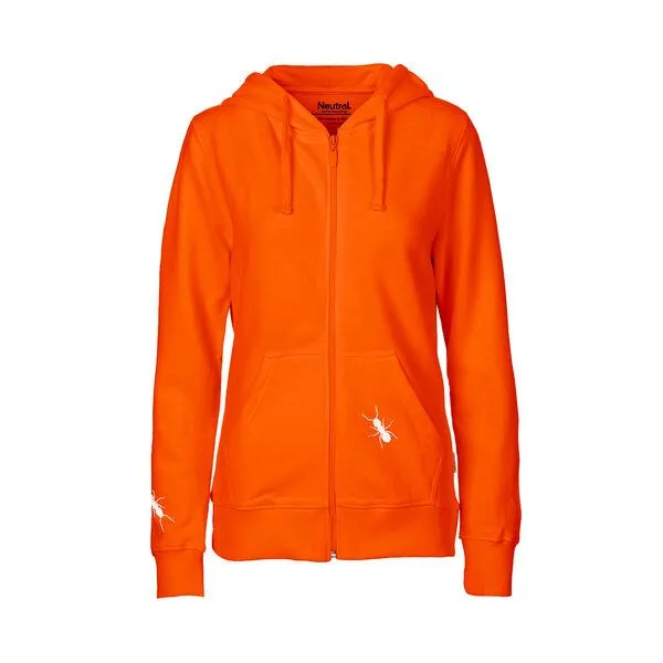 HANDGEDRUCKT HANDGEDRUCKT "Ameisen" Frauen Zip-HOODY aus reiner Biobaumwolle (kbA), Orange, – Produktbild 2 von 3