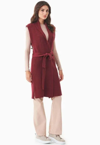 ORGANICATION ORGANICATION Lange Strickweste aus Bio-Baumwolle, Syrah red, – Produktbild 2 von 2