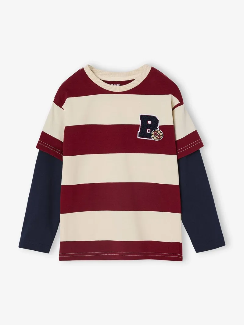 Vertbaudet Jungen Streifenshirt im Lagenlook, Rot gestreift, – Produktbild 1 von 3