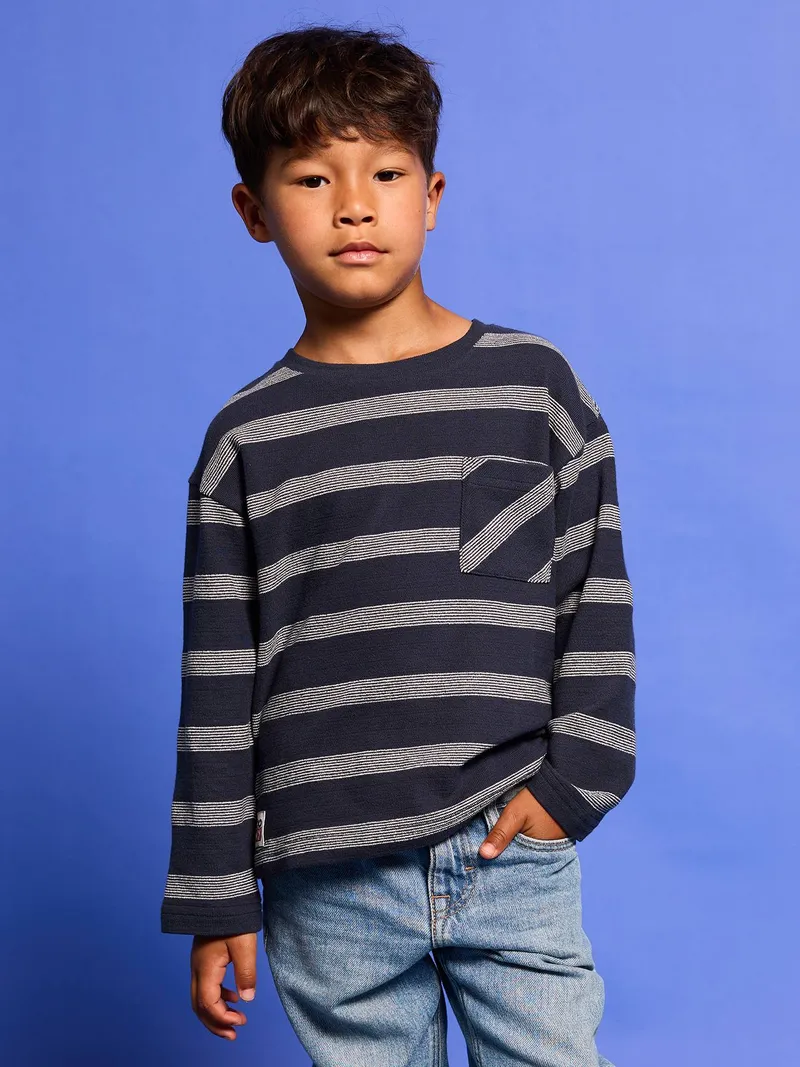 Vertbaudet Jungen Shirt in Streifen-Optik, Marine, – Produktbild 1 von 4