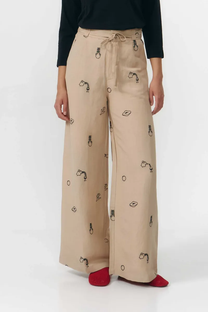 SUITE13LAB SUITE13LAB Damen vegan Hose Ramala Stickerei Beige, Beige, – Produktbild 2 von 2