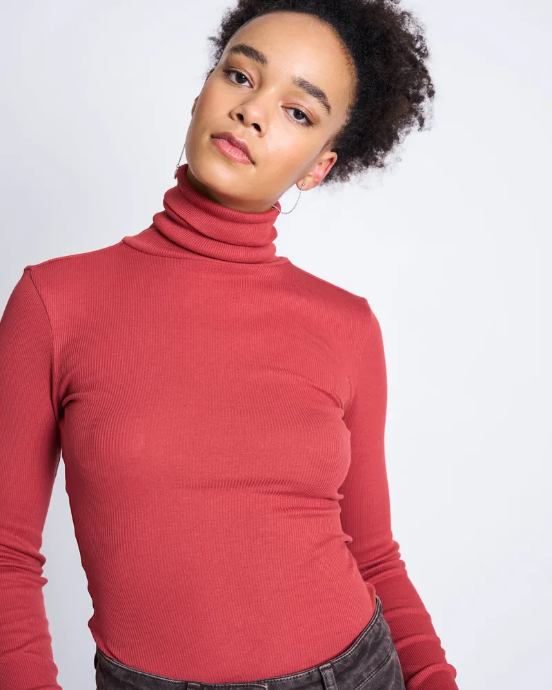 JAN N JUNE JAN N JUNE Damen vegan Top Minirib Mit Rollkragen Chuva Mid Rot, Rot, – Produktbild 1 von 2
