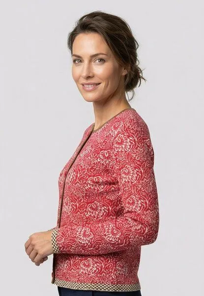 LANA Organic LANA Organic Strickjacke Jaquardmuster für Damen, Modell Lena, Luana tomate - ecru, – Produktbild 2 von 4