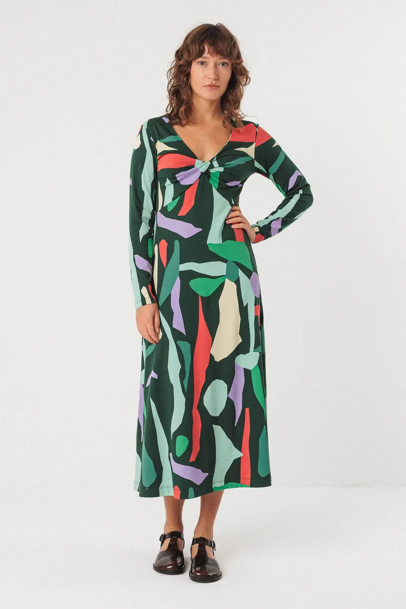 SKFK SKFK Damen vegan Kleid Irantzu Mehrfarbig, Dunkelgrün, – Produktbild 1 von 2