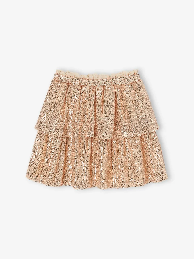 Vertbaudet Weihnachtlicher Mädchen Volantrock mit Pailletten ene pailletten capsule, Goldene pailletten capsule, – Produktbild 2 von 4