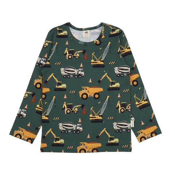Walkiddy Walkiddy Langarmshirt Grün Baumaschinen-Allover Bio-Baumwolle GOTS, Grün, – Produktbild 1 von 3
