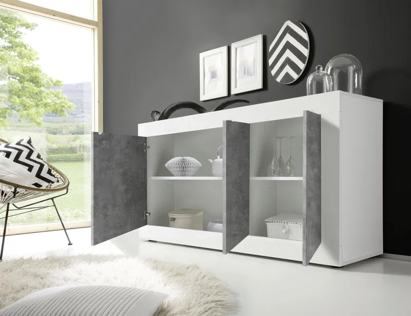 Home affaire Sideboard Basic Breite 160 cm, Kommode 3 Türen, Anrichte, Metallgriff, moderne Rahmenoptik, viel Stauraum, Farbauswahl, Weiß, – Produktbild 4 von 8