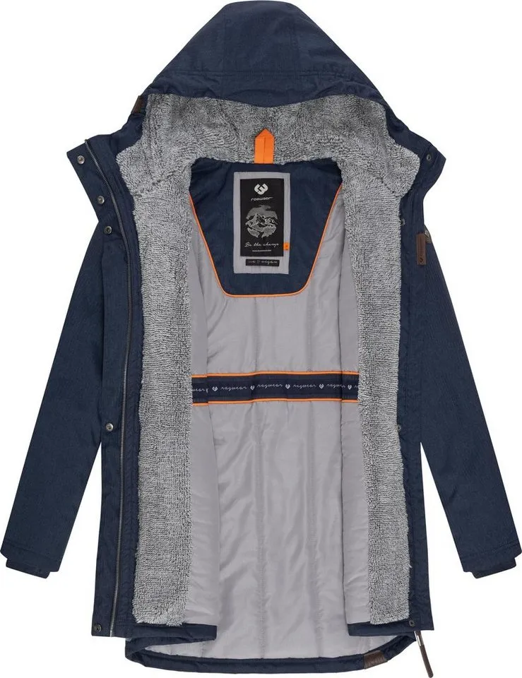ragwear ragwear Wintermantel Elsie Melange Wasserdichter Winterparka mit Kapuze und Teddyfleece, Blau, – Produktbild 1 von 3