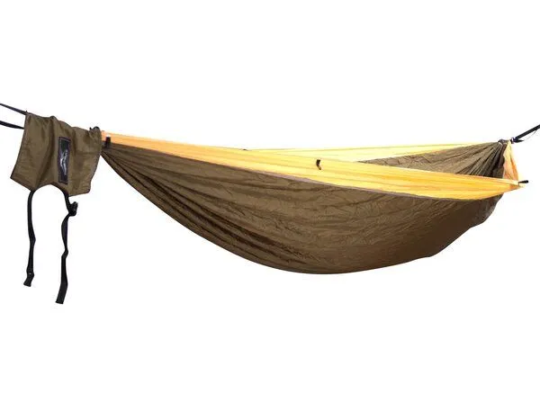 Hideaway Outfitters Hideaway Outfitters Doppel Reisehängematte aus atmungsaktiver Fallschirmseide inklusive Baumgurte und Karabiner, Khaki-gelb, – Produktbild 2 von 4