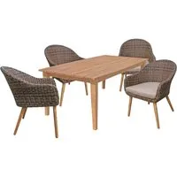 Gartenmöbel-Set "VISALIA/PUEBLO" 5-tlg.  1 x Tisch Akazie, 4 Sessel KSgefl. dunkelbraun – Produktbild 1 von 1