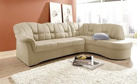 DOMO collection Ecksofa Papenburg, zeitlose Rückensteppung, elegante Armlehne, L-Form, mit Ottomane, wahlweise mit Bettfunktion, OTTOs Choice, Beige, – Produktbild 6 von 8
