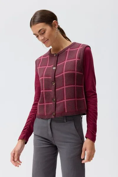People Wear Organic People Wear Organic Jacquardstrick Pullunder, rot kariert, Red, – Produktbild 2 von 4