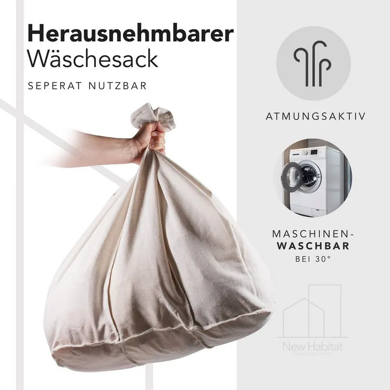 NewHabitat Wäschekorb Bambus Wäschekorb 3 Fächer, 150L Wäschesammler mit Deckel & Sack, Schwarz, – Produktbild 5 von 5