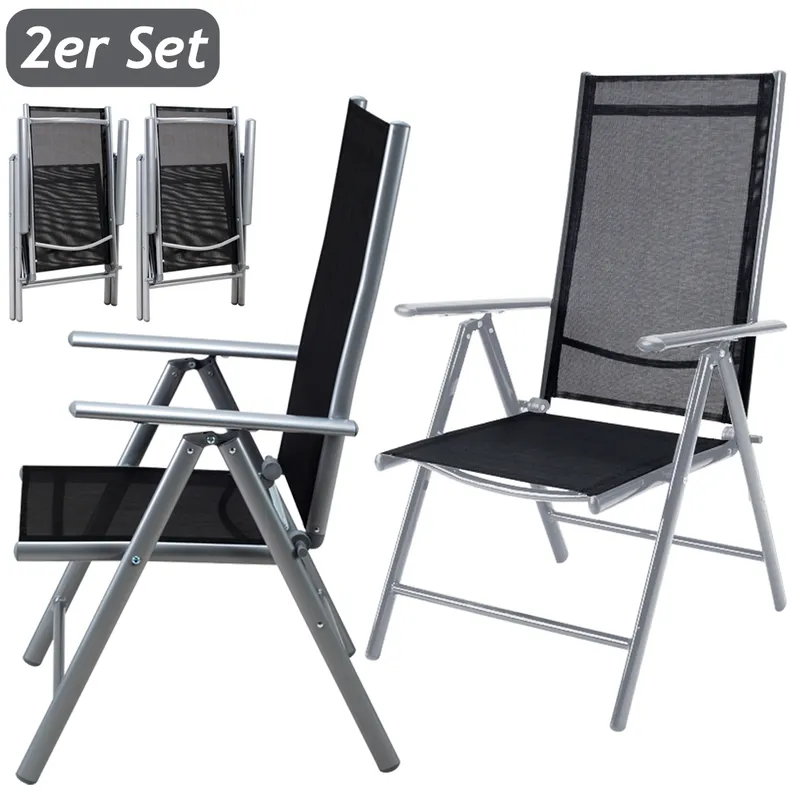 Casaria® Gartenstuhl Hochlehner klappbar Bern 2er-Set Silber Alu verstellbar, Silber, – Produktbild 2 von 2