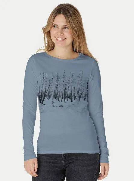 Peaces.bio - handbedruckte Biomode Peaces.bio - handbedruckte Biomode Damen Langarmshirt Woodland, Blaugrau, – Produktbild 1 von 2