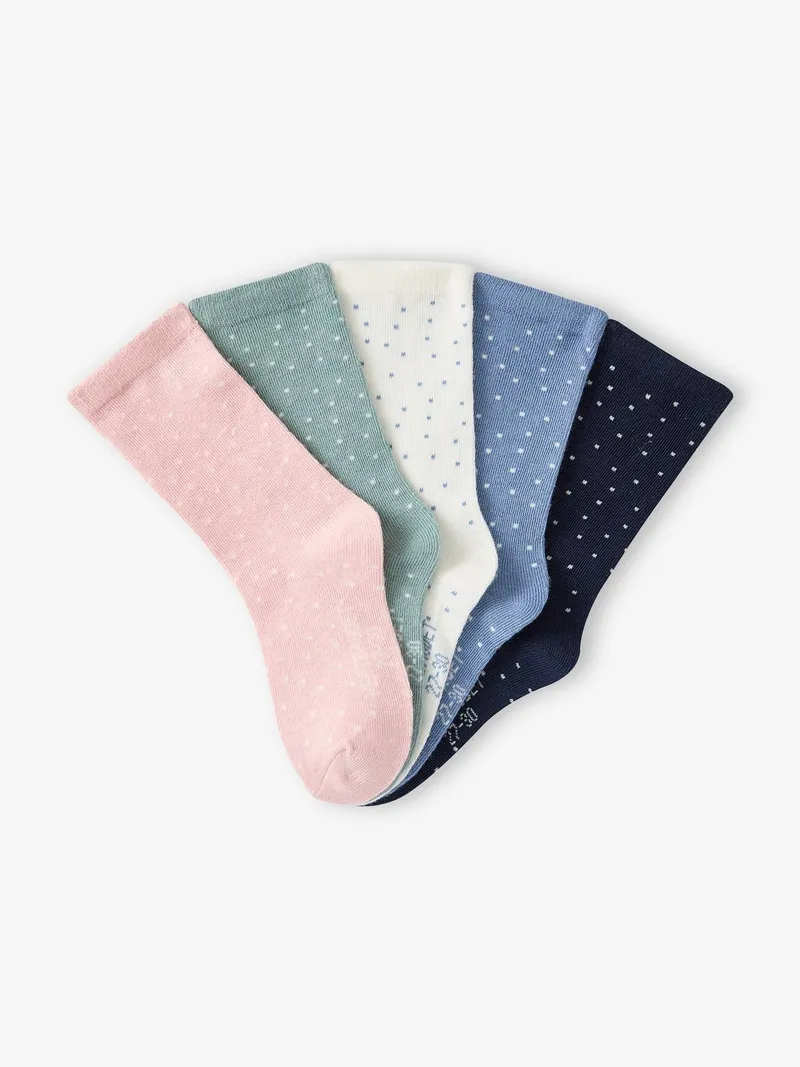 Vertbaudet 5er-Pack Kinder Socken mit Tupfen BASIC pudrig, Pudrig rosa, – Produktbild 2 von 2