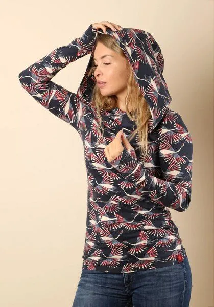 Die rote Zora Die rote Zora Frauen Hoodie Muster, Kranich, – Produktbild 1 von 4