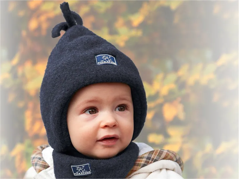 Pickapooh Pickapooh Baby und Kinder Mütze Bio-Schurwolle Fleece marine Gr.48, Blau, – Produktbild 2 von 2