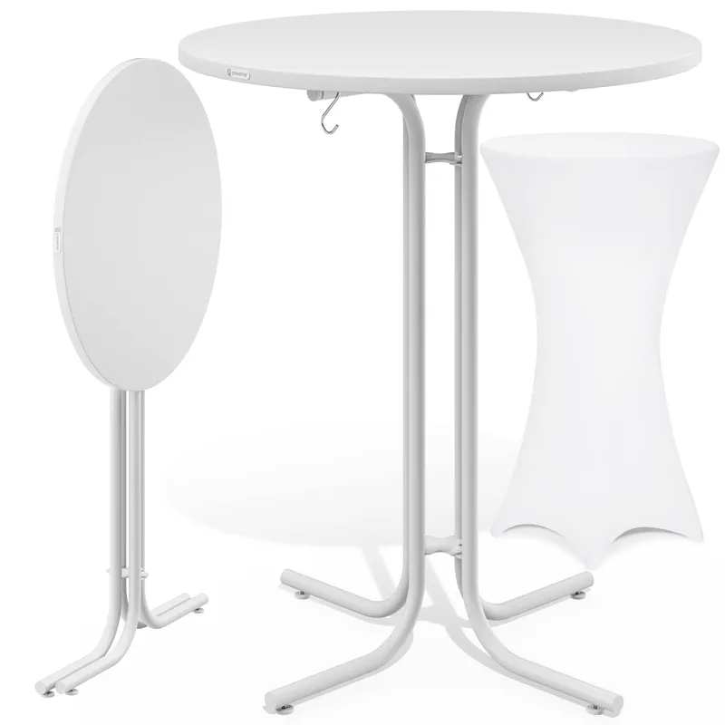 Casaria® Casaria® Stehtisch Weiß 110x80cm + Stehtischhusse Weiß Ø80cm – Produktbild 1 von 2
