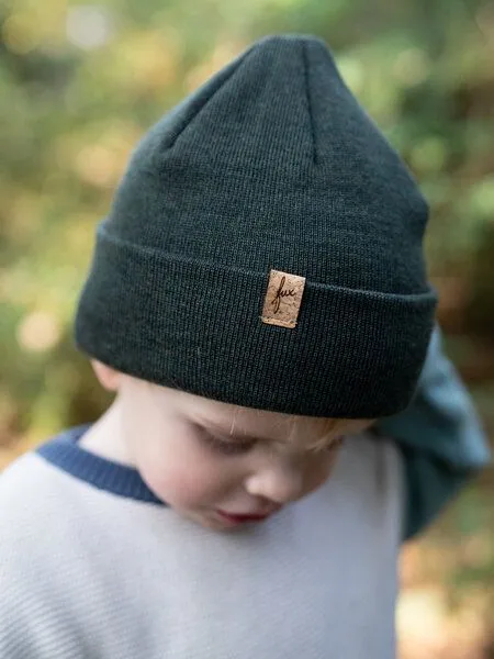 FUXBAU FUXBAU Kinder Merino Kork Beanie, Waldgrün, – Produktbild 1 von 4