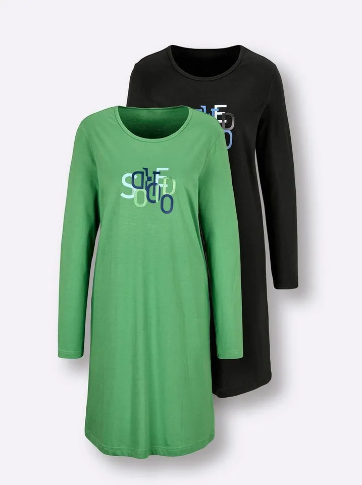 Witt Witt Sleepshirt Sleepshirts Langarm (2-tlg), Bunt|schwarz, – Produktbild 4 von 5
