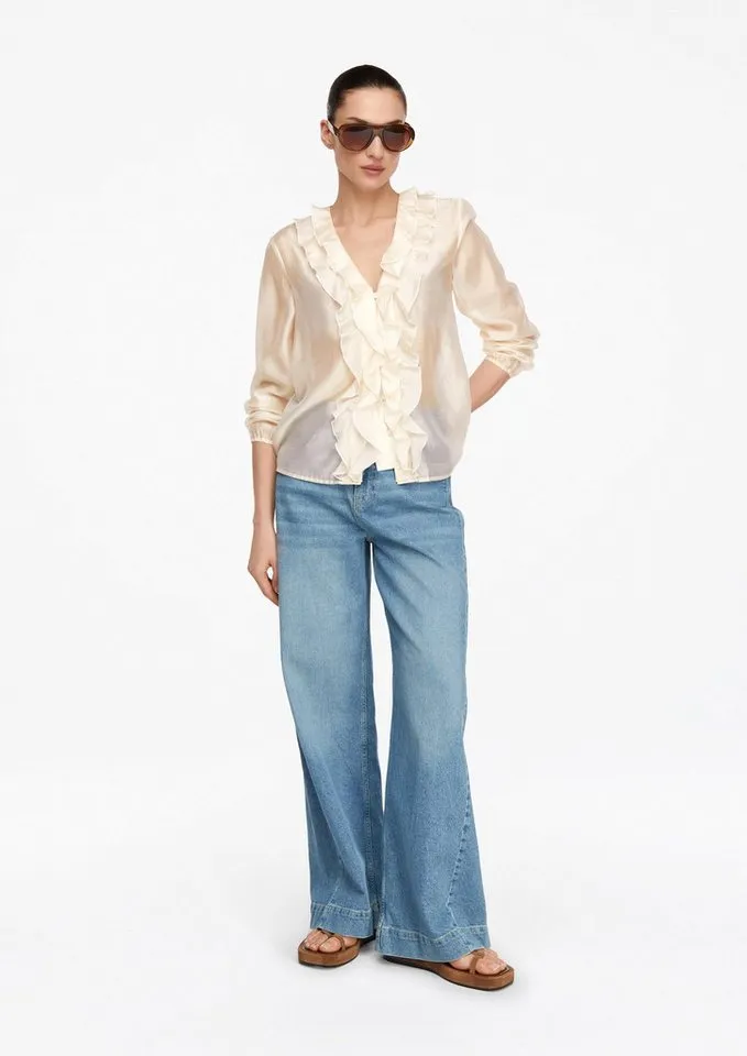 comma comma Langarmbluse Bluse Lyocell-Bluse mit Volants, Beige, – Produktbild 5 von 5