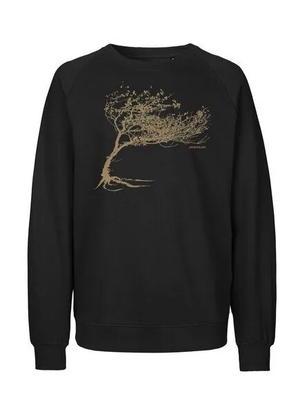 Peaces.bio - handbedruckte Biomode Peaces.bio - handbedruckte Biomode Bio Damen-Sweatshirt Loose Fit Windy Tree, Schwarz, – Produktbild 1 von 2