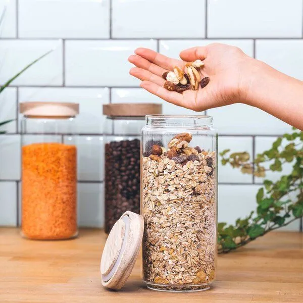 Econovo Econovo Vorratsgläser mit Holzdecke | 1000ml (Set 3-tlg.) | Kollektion Rund – Produktbild 3 von 4
