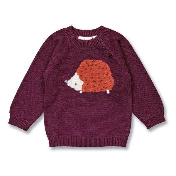Sense Organics Sense Organics Baby Strickpullover, Modell NAVIN, Igel auf bordeauxrot melange, – Produktbild 1 von 4