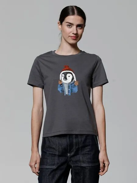 watapparel watapparel T-Shirt Frauen Pinguin, Anthracite, – Produktbild 2 von 3