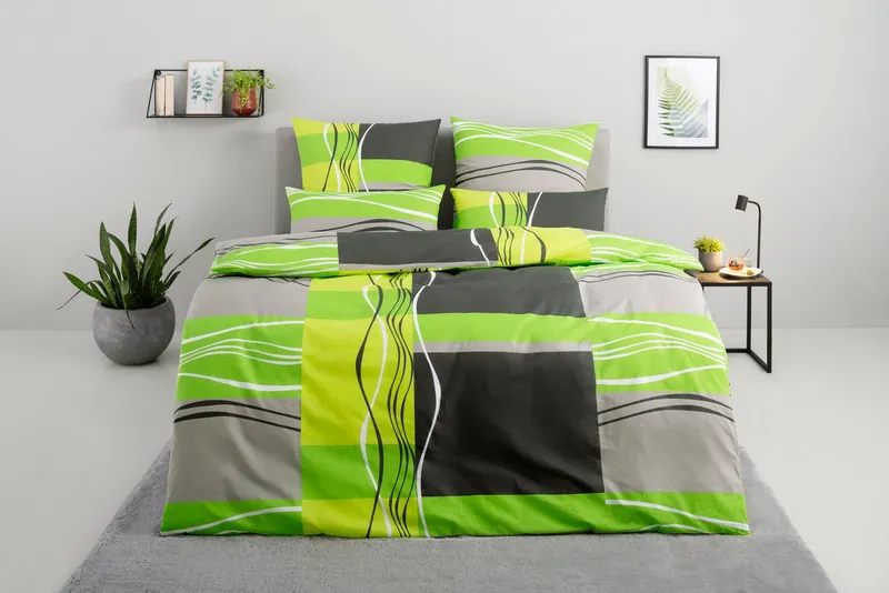 OTTO home Bettwäsche Kelian in Gr. 135x200, 155x220 cm u.a. Bettwäsche-Set mit Baumwolle, Linon, 3 teilig, in verschiedenen Qualitäten, gemusterte Bettwäsche, Grau|grün, – Produktbild 5 von 5