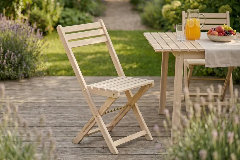 riess-ambiente Gartenstuhl BALI natur hell – Massivholz, klappbar, wetterfest, Outdoor (Einzelartikel, 1 St), klappbarer Balkonstuhl aus Massivholz – ideal für Garten & Terrasse, Beige, – Produktbild 5 von 5