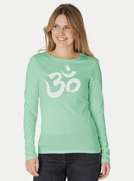 Peaces.bio - handbedruckte Biomode Peaces.bio - handbedruckte Biomode Bio-Damen-Langarmshirt "OM", Mint, – Produktbild 2 von 3