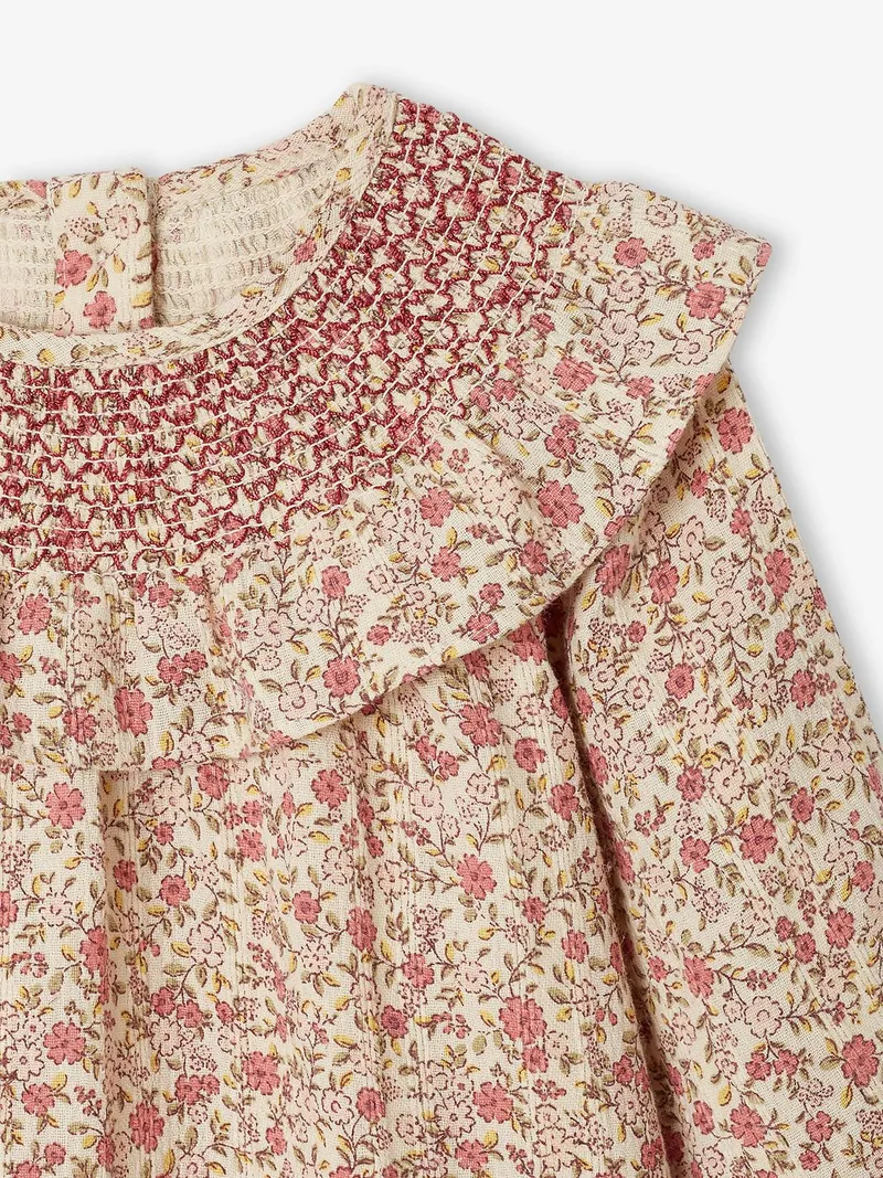 Vertbaudet Vertbaudet Baby Kleid mit gesmokten Ausschnitt, Wollweiß, – Produktbild 3 von 3