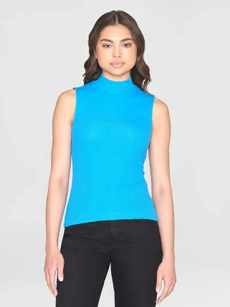 KnowledgeCotton Apparel KnowledgeCotton Apparel Ripptop - High neck rib top - aus Bio-Baumwolle, Blau (malibu blue), – Produktbild 1 von 4