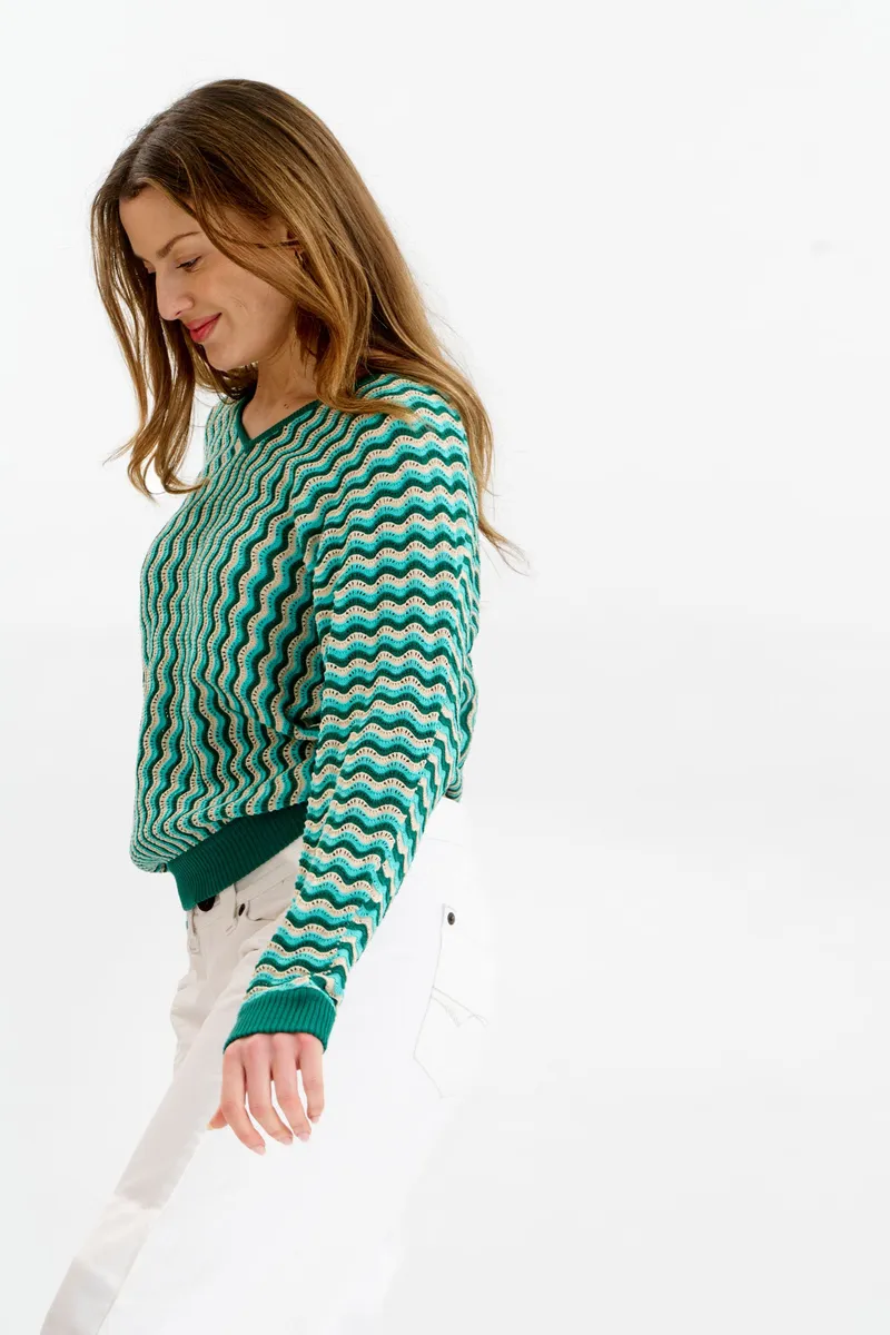 KOMODO KOMODO Damen vegan Pullover Clover Pointelle Grün, Grün, – Produktbild 2 von 2