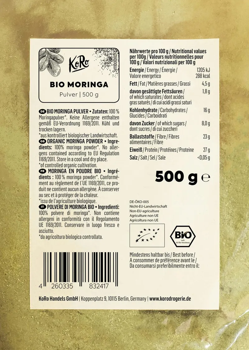 KoRo Bio Moringa Pulver 500 g – Produktbild 1 von 5