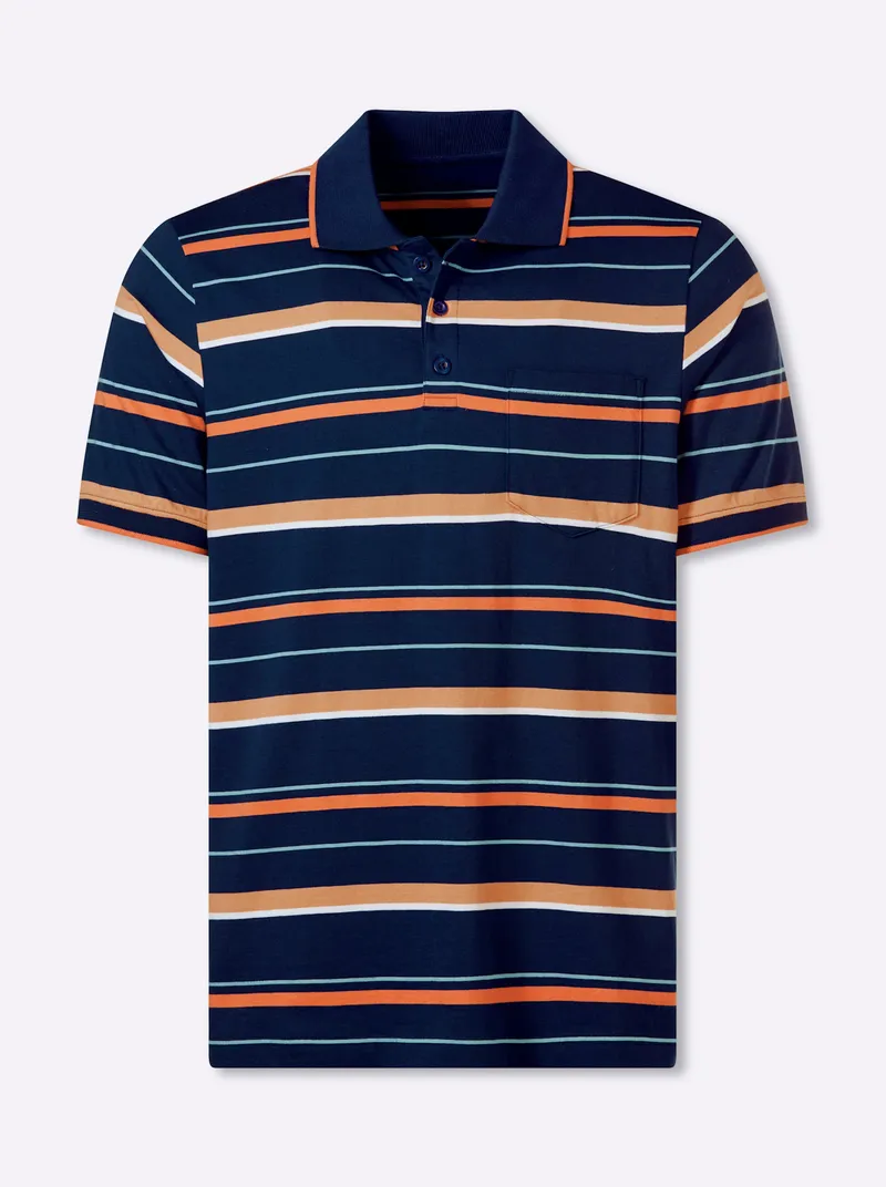 marco donati Kurzarmshirt dunkelblau-papaya-gestreift, Dunkelblau-papaya-gestreift, – Produktbild 1 von 2